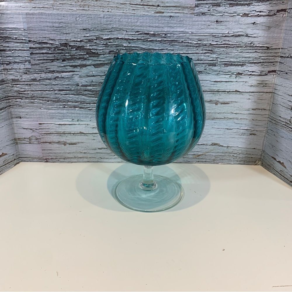 VINTAGE Blue And Clear Large Vase Brandy Sniffer Empoli Style